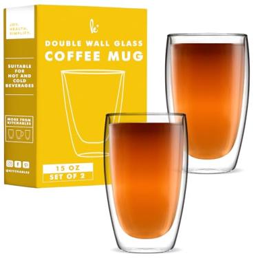 Imagem de Kitchables Conjunto de 2 canecas de café de vidro de parede dupla, canecas de café de vidro isolado de 425 g para cappuccino, latte, chá, café expresso - xícara de latte - Tazas Para Cafe
