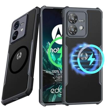 Imagem de Guizzcg Capa magnética Neo para Motorola Moto Edge 40 [compatível com Magsafe] Capa ultrafina de TPU macio + traseira transparente acrílica airbags de grau militar proteção contra quedas à prova de