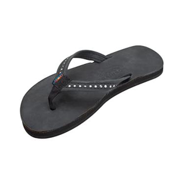 Imagem de Rainbow Sandals Camada única infantil de couro premium com tira de cristal estreita, Premier Black, 11-12 Little Kid