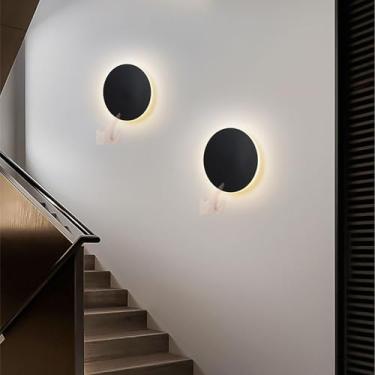 Imagem de GZZBMY Luminária de parede LED circular com interruptor de controle de toque, lâmpada de parede moderna simples redonda de alumínio mini iluminação de parede interna de metal para escadas de quarto e
