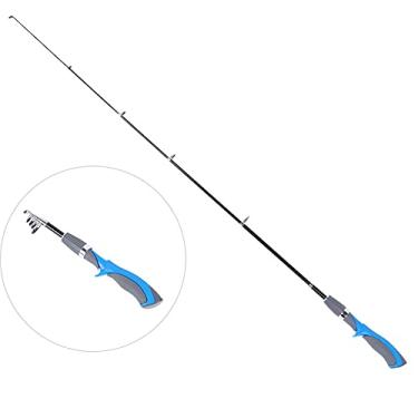 Imagem de Vara de pesca de carbono Telescópica e portátil Vara de pesca curta para pesca em água salgada e água doce com montagem em roda em espiral e anel resistente (Alça azul 1,2 metros)