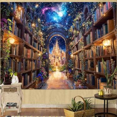 Imagem de Lunerfex Estante mágica biblioteca tapeçaria decoração de parede tapeçaria para quarto arte tapeçarias pendurar na parede para quarto sala de estar estante 02 111.8 cm x 152.4 cm
