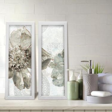Imagem de Kit 2 Quadros Decorativos Lavabo Aquarela Flor Provençal - Deliquadros