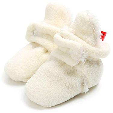 Imagem de Botas de forro polar macio antiderrapante para o inverno com pinças, para bebés e meninas, A branco, 0-6 Meses