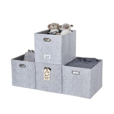 Imagem de DECOMOMO Cesta De Armazenamento 13X15X13 Caixas De Cubo De Armazenamento Com Porta-Etiquetas, Cubos De Armazenamento De Tecido De Feltro Para Prateleiras, Armário, Brinquedos, Roupas, Berçário(Kallax