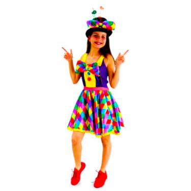 Imagem de Fantasia Palhaça Jujuba Adulta Colorida