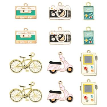 Imagem de LiQunSweet 30 peças, 6 estilos, berloques esmaltados com tema retrô, bicicleta, motocicleta, câmera, máquina de jogos, amuletos para joias, pulseira, colar, brinco, bolsa, artesanato, decoração