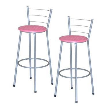 Imagem de Jogo 2 Banqueta Alta Ratan Cinza Retro - Lamar Design, Rosa