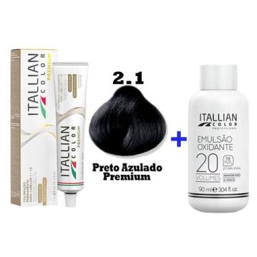 Imagem de Kit Coloração Itallian Premium 60g Preto Azulado Premium 2.1 + Emulsão