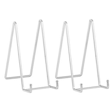 Imagem de Suportes de placa de metal para exibição - Cavaletes grandes de ferro de 20 cm para placas decorativas, molduras, tábuas de corte, placas, livros (prata, pacote com 2)