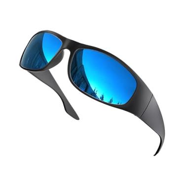 Imagem de grinderPUNCH Óculos de sol polarizados para homens e mulheres | Estilo motociclista | Armação envolvente (lente azul), Azul