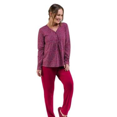 Imagem de Pijama Longo Algodão e Viscolycra Bela Notte 1001596 Floral, M, Vinho