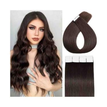 Imagem de Fita para extensão de cabelo Fita em extensões de cabelo 20pcs 50g fita de trama de pele sem costura em extensões de cabelo humano #2 fita de cabelo remy reta marrom escuro e sedosa em extensões Fita
