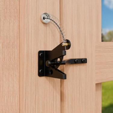 Imagem de DURIGID Travas de portão de cerca de fechamento automático com cabo de mola, trava de liberação de dedo para cerca de madeira, porta de vinil, portão de alumínio, pacote com 2, preto