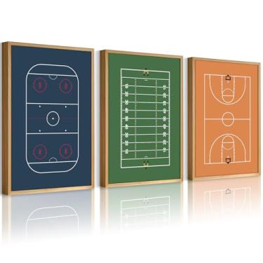 Imagem de Arte de parede esportiva para meninos, decoração de berçário, arte em tela, arte de parede infantil, infantil, basquete, meninos, quadras esportivas, quadros, pintura de futebol para quarto, sala de