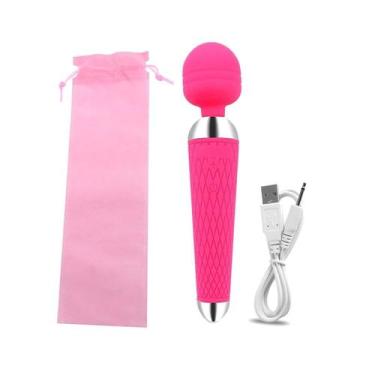Imagem de Vibrador Portátil Varinha Mágica Silicone Rosa USB  6000 Rpm Rosa - Mi