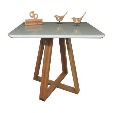 Imagem de Mesa Jantar Base X Tampo Retangular Laca Com Vidro 120x70 Off White