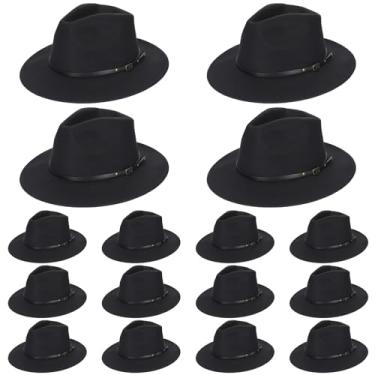 Imagem de Sureio 16 chapéus de feltro para mulheres e homens, chapéu panamá de aba larga para queimar chapéu vintage de camurça vegano com fivela de cinto para caubói, Preto, tamanho �nico