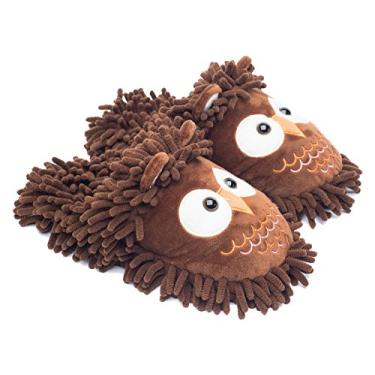 Imagem de Ofoot Pantufas femininas de inverno quentes para pais e crianças felpudas para casa Belo animal Koala Fox Owl Cat Lion Gorilla Bunny, durável antiderrapante sola inferior de borracha, Brown(owl), 5-7 M US