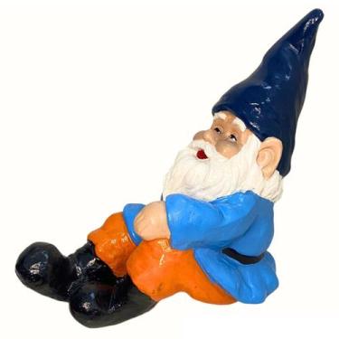 Imagem de Escultura De Jardim Gnomo Sentado Em Resina Anão - LZ Decorações, Azul