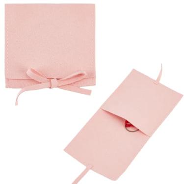 Imagem de Beebeecraft Bolsa de joias de microfibra, 6 peças, 8 x 8 cm, estilo envelope pequeno, rosa, cordão, embalagem de joias com cordões para pulseira, colar, brincos, anel, embalagem, presente