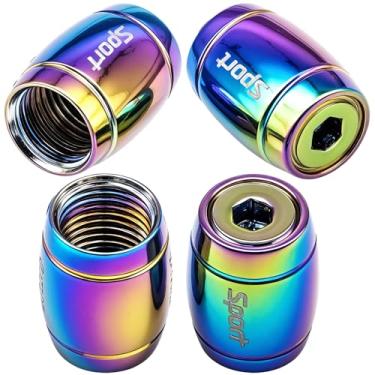 Imagem de MEAJOO Tampas de haste de válvula de pneu esportivo antirroubo, 4 peças, tampas de válvula de pneu de cilindro elíptico universal de aço inoxidável com vedação de borracha de anel O para carros, caminhões, motocicletas, bicicletas (coloridas)