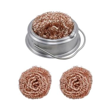 Imagem de Pastlla Kit de limpeza de ponta de ferro de solda e limpeza de fio de cobre, ponta de solda com esponja de fio de latão de limpeza, 4 peças de fio de limpeza de ponta de solda e 1 suporte portátil