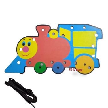 Imagem de Brinquedo Pedagógico Educativo Em Madeira Alinhavo Trenzinho