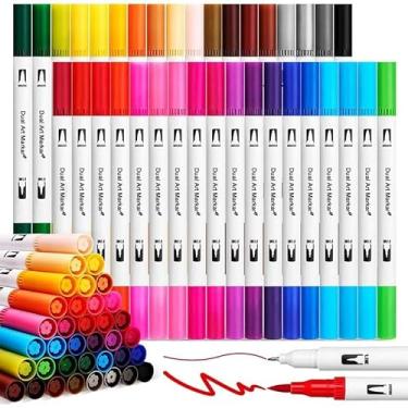 Imagem de Canetas Aquarela 36 Cores – Ponta Dupla com Brush Pen e Ponta Fina 0.4mm | Canetas Artísticas Solúveis em Água para Desenho, Caligrafia, Lettering e Colorir | Kit Multicolorido com Estojo Presenteável