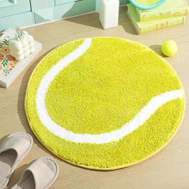 Imagem de Funtery Tapete redondo de bola de tênis de 60 cm, tapete temático esportivo, tapete decorativo lavável para quarto, banheiro, sala de estar