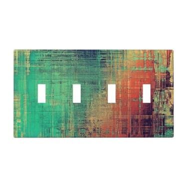 Imagem de Pátina de cobre enferrujado verde musgo enferrujado 4 gangues capa decorativa para interruptor de luz quadriciclo placa decorativa para cozinha, casa, celeiro, casa de fazenda, decoração grande