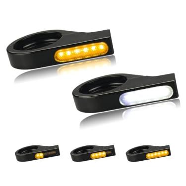 Imagem de LIUJJYH Luzes de direção de LED para garfo dianteiro de motocicleta, orifícios de montagem de 41 mm, pisca-pisca âmbar, indicadores de 12 V compatíveis com Harley Dyna, Honda, Kawasaki, Yamaha, Suzuki