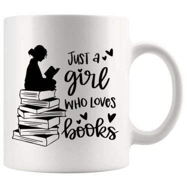 Imagem de Panvola Just A Girl Who Loves Books Book Lover Gift For Woman Reader Librarian Mug Bookworm Bibliophile Novelty Drinkware Coffee Ceramic Cup 325 ml Branco (311 g)