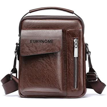 Imagem de Bolsa masculina transversal de couro, bolsa de ombro masculina de couro para homens, Dark Brown, One_Size