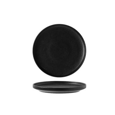 Imagem de Prato de bife estilo minimalista nórdico - prato raso com padrão de pedra de 20 cm [preto]