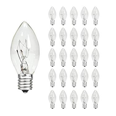 Imagem de CHYParty Pacote Com 25 Lâmpadas C7 Transparentes De Reposição, Luzes Incandescentes De Natal De 5 W, Base De Candelabro E12, Lâmpadas C7 Branco Quente Para Decoração De Pátios E Ambientes Internos/