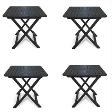 Imagem de Kit 4 Mesas Dobráveis de Plástico Quadrada 80x72cm Bistrô Preta