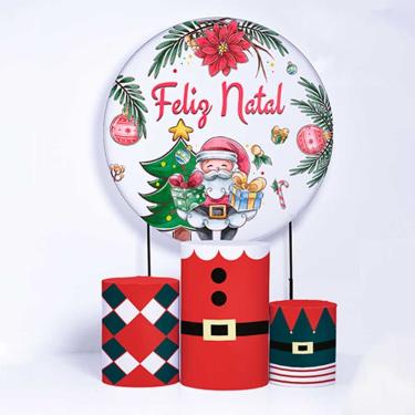 Imagem de Kit Painel de Festa Redondo e Trio de Cilindros Natal - Fera Print