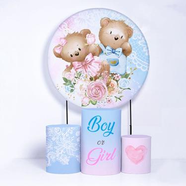 Imagem de Kit Painel de Festa Redondo e Trio de Cilindros Chá Revelação- Fera Print