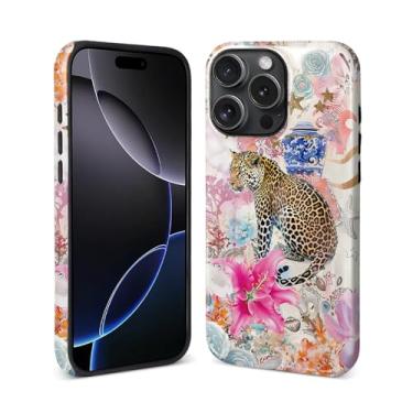 Imagem de Goodsprout Capa para iPhone 16 Pro para MagSafe Capa Rígida Brilhante Acrílico e Silicone Combinação de Capa de Telefone Estilo 2 em 1 Cheetah Pink Flower Floral Coquete Padrão