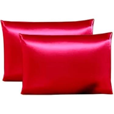 Imagem de Fronhas De Cetim Anti Frizz (02 Pares) 70cm X 50cm (vermelho, 02 fronhas (01 par))