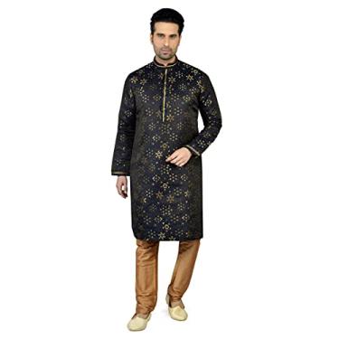Imagem de Tathastu Conjunto de pijama kurta masculino de seda KP1153C-46 azul