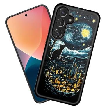 Imagem de KJFHDJFDH Capa para Galaxy A56 5G, resistente à prova de choque, borracha de silicone macia + capa protetora híbrida de plástico rígido para Samsung Galaxy A56 5G 6,7 polegadas 2025, gato preto noite