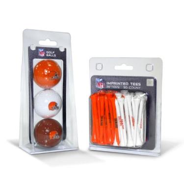 Imagem de Team Golf Bolas de golfe impressas com logotipo NFL Cleveland Browns (3 unidades) e camisetas de golfe regulamentadas de 6,9 cm (50 unidades), multicoloridas