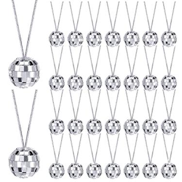 Imagem de Colares de bola de discoteca de prata dos anos 70 Colares de festa 1970 Lembrancinhas joias decorações de discoteca materiais de festa acessórios de fantasia masculinos colar de espelho para festa de aniversário de dança