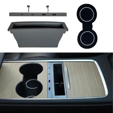 Imagem de Tesheer Organizador de console central para console central Tesla Model 3/Model Y compartimento de suporte de telefone compatível com hub USB Tesla acessórios para carro Tesla (pacote com 3)