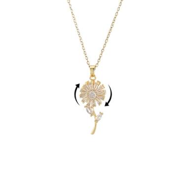 Imagem de Colar Fidget de Girassol Feminino Giratório Giratório Colar com Pingente de Girassol Strass Colar Giratório Sol Flor Ansiedade Colar Joias de Aniversário, Large Size, Metal, Sem Pedra Preciosa