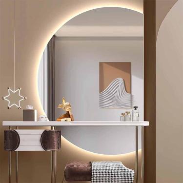 Imagem de Espelho De Vaidade Led Retroiluminado Semicírculo De 130 Cm Para Banheiro, Espelho De Corpo Inteiro De Meia Lua Com Luz De 3 Cores Para Parede De Entrada, Estilhaçamento, Cut Right, 43"x28"