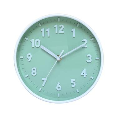 Imagem de Relógio de parede moderno simples 8 polegadas cor doce silencioso para ornamento de relógios de tempo para casa quarto dormitório decoração sala de estar (Verde)