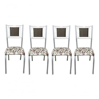 Imagem de Kit 4 Cadeiras Belize Jantar Assento Estofado Tecido Corino Assento marrom-claro branco desenho Do Tecido floral